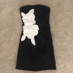 Black strapless flower dress